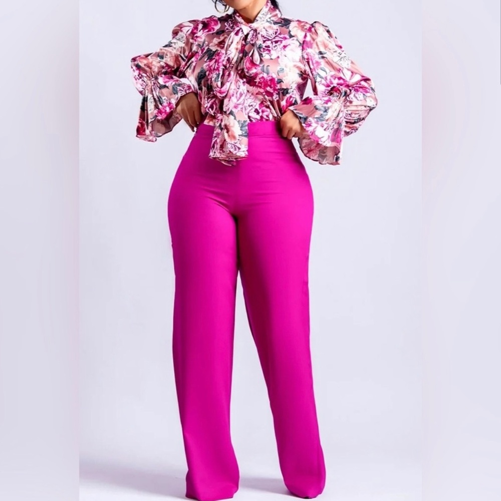 Dani Pink Floral Trumpet Sleeve Pant Set